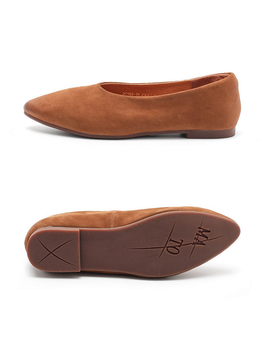 Nubuck Leather Soft Sole Pointed Toe Retro Flat Shoes