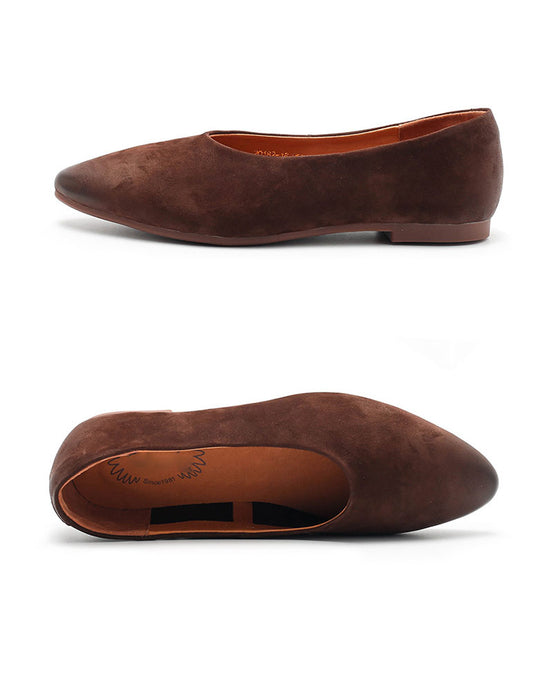 Nubuck Leather Soft Sole Pointed Toe Retro Flat Shoes