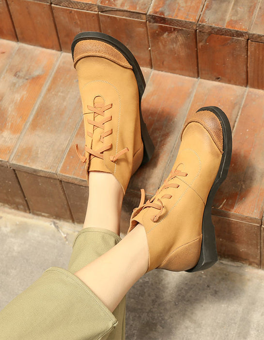 Nubuck Leather Stitched Lace up Ankle Boots