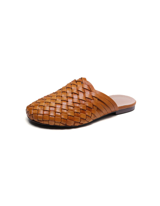 Handmade Woven Leather Round Head Slippers