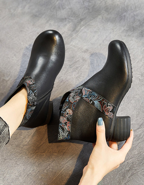Oriental Style Retro Leather Chunky Boots