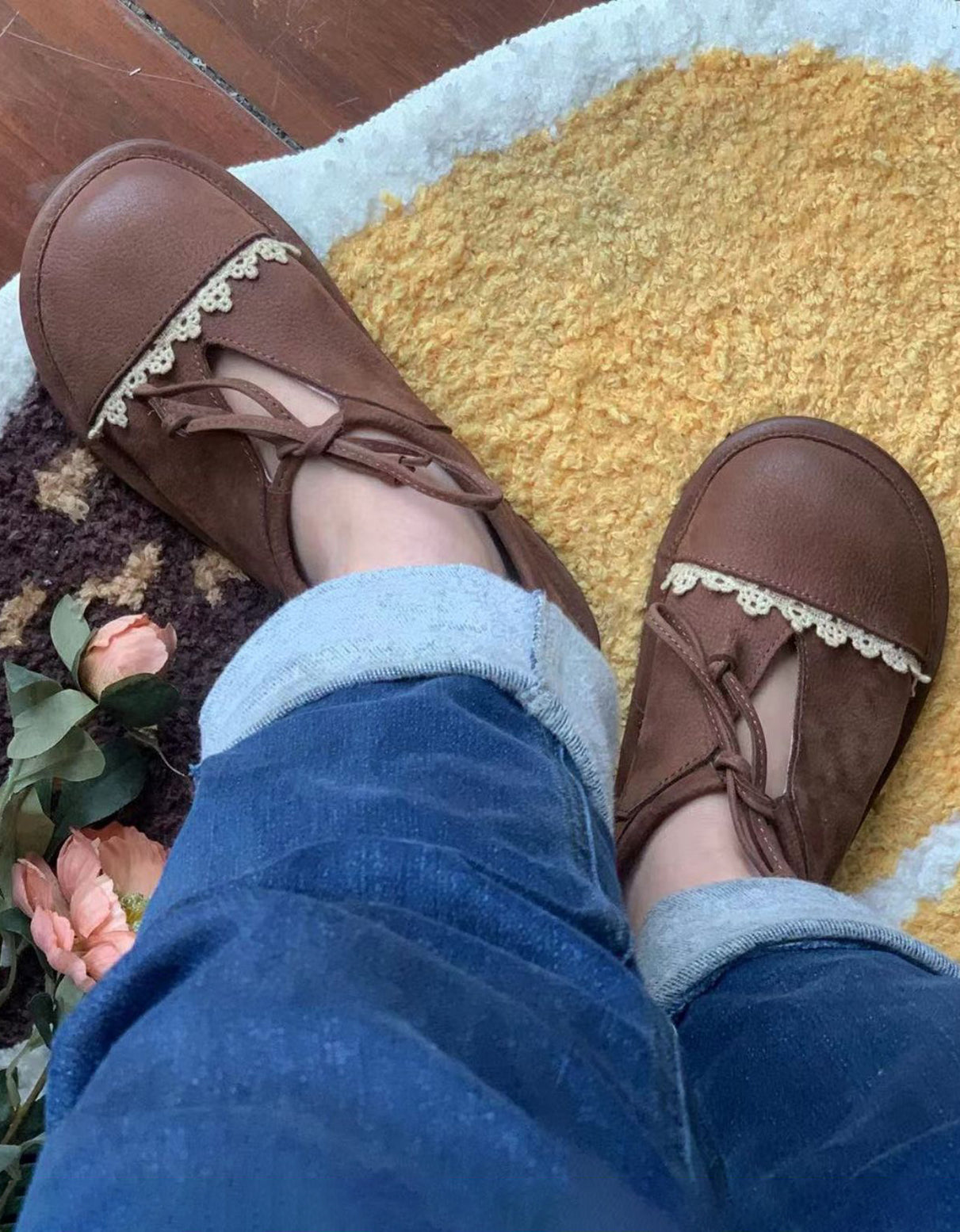 Wide Toe Box Handmade Leather Retro Flat Shoes — Obiono