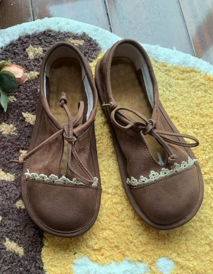 Wide Toe Box Handmade Leather Retro Flat Shoes — Obiono