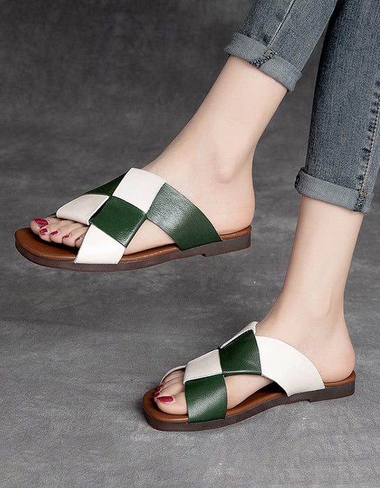 Summer Leather Slippers Color Matching slides April Shoes Trends 2021 71.50