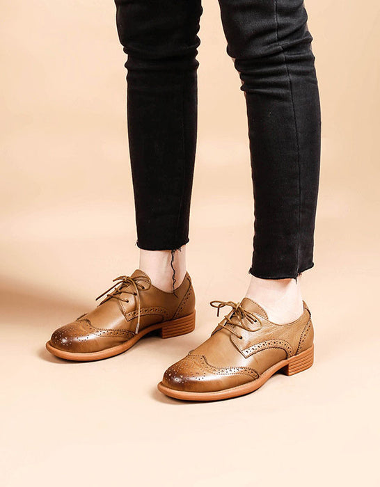 Classic British Style Women's Oxford Shoes 40 / Khaki