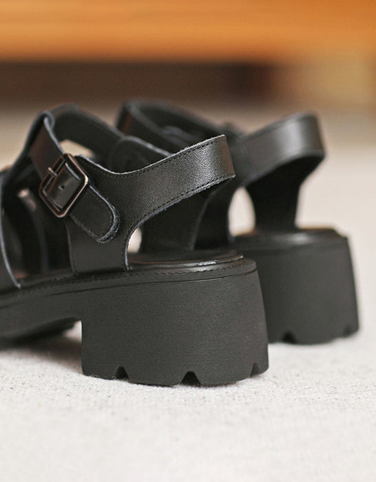 Open Toe Leather Woven Platform Sandals Slingback