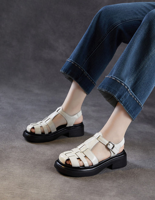 obiono Summer Leather Woven Close Toe T-strap Sandals July Shoes Collection 2026 83.00