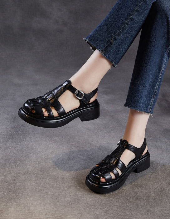 Summer Leather Woven Close Toe T-strap Sandals July Shoes Collection 2026 83.00
