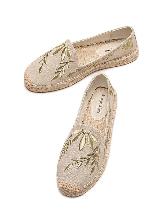 Pointed Toe Handmade Embroidery Linen Shoes