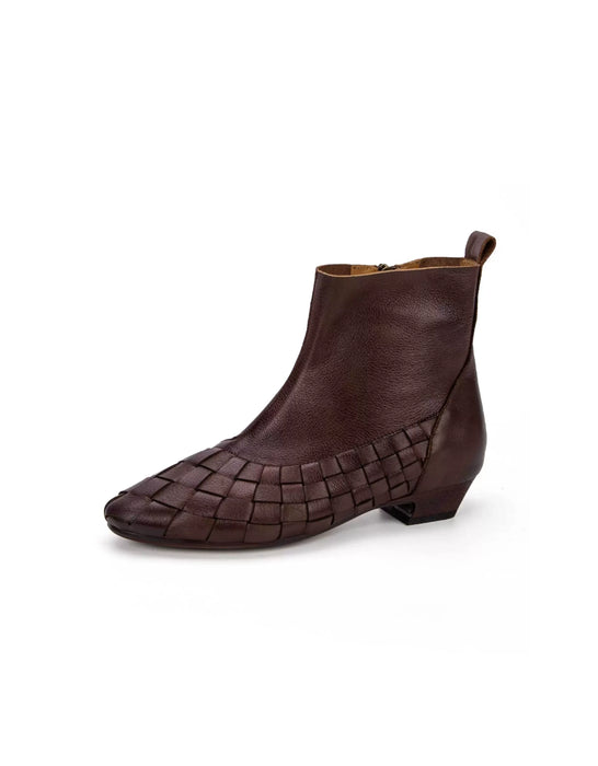 Pointed Toe Handmade Leather Woven Vintage Ankle Boots Brown Feb Shoe Collection 2026 105.00