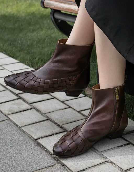 Pointed Toe Handmade Leather Woven Vintage Ankle Brown Boots Feb Shoe Collection 2026 105.00