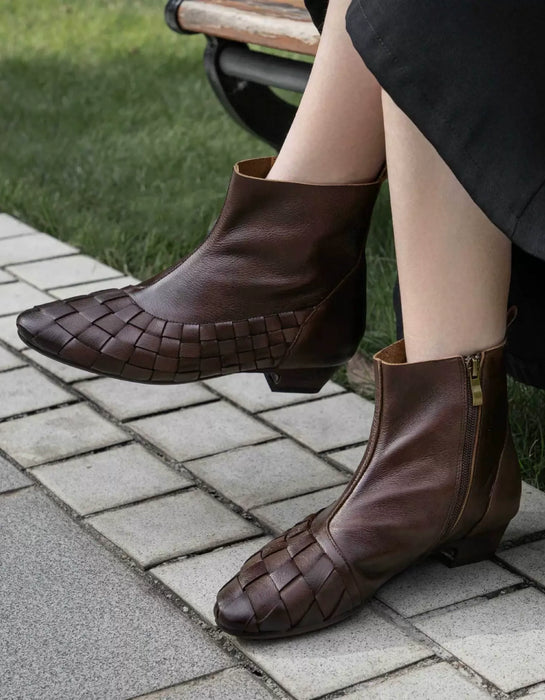Pointed Toe Handmade Leather Woven Vintage Ankle Brown Boots Feb Shoe Collection 2026 105.00