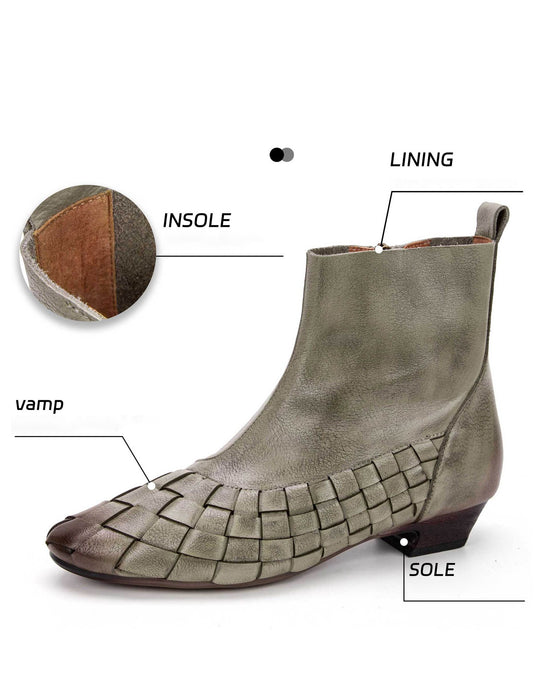 Pointed Toe Handmade Leather Woven Vintage Ankle Boots Gray Feb Shoe Collection 2026 105.00