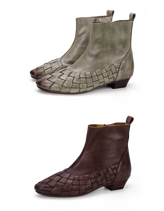 Pointed Toe Handmade Leather Woven Vintage Ankle Boots Feb Shoe Collection 2026 105.00