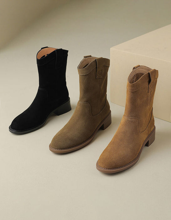 Pointed Toe Real Leather Casual Suede Boots Women