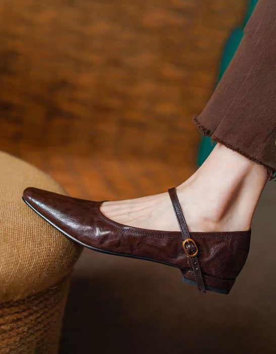 Real Leather Chunky Heels Pumps Mary Janes Shoes