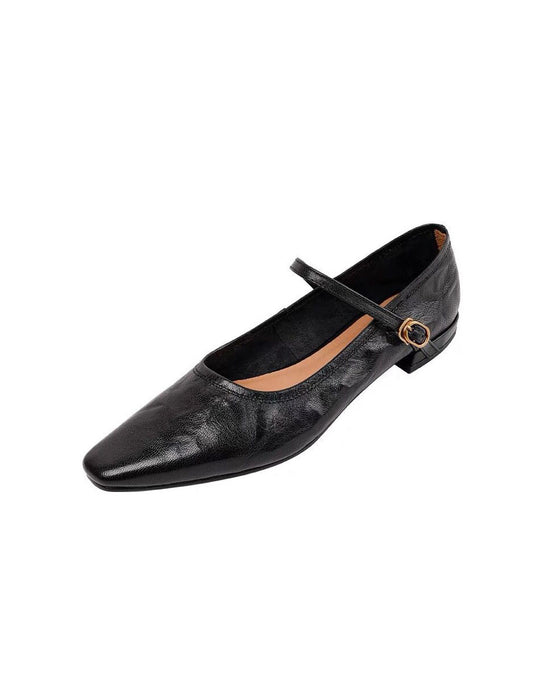 Real Leather Chunky Heels Pumps Mary Janes Shoes