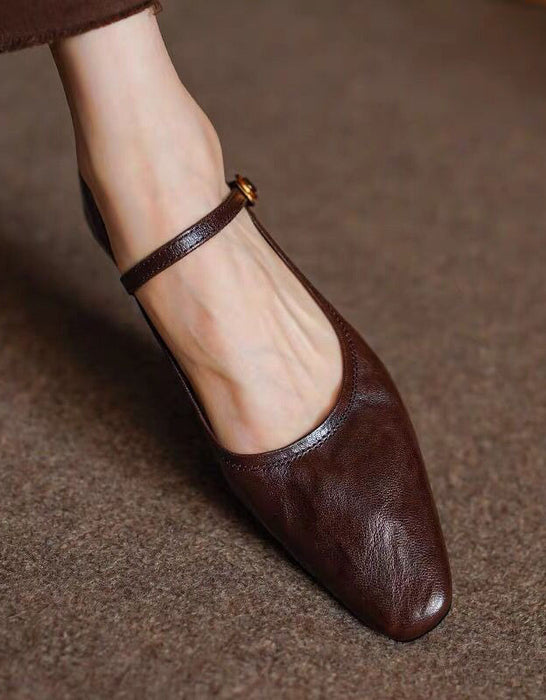 Real Leather Chunky Heels Pumps Mary Janes Shoes