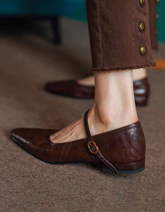 Real Leather Chunky Heels Pumps Mary Janes Shoes