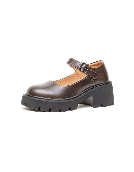 Real Leather Fashion Chunky Mary Janes Shoes — Obiono