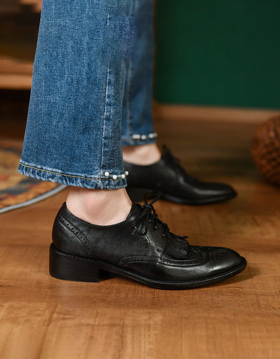 Real Leather Tassel Handmade British Style Vintage Oxford Shoes