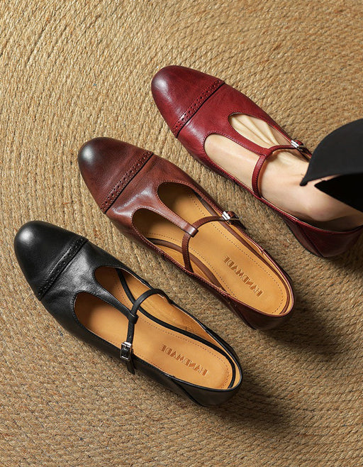 Real Leather Handmade Brogue Style T-strap Mary Jane Shoes April Shoes Collection 2026 105.00