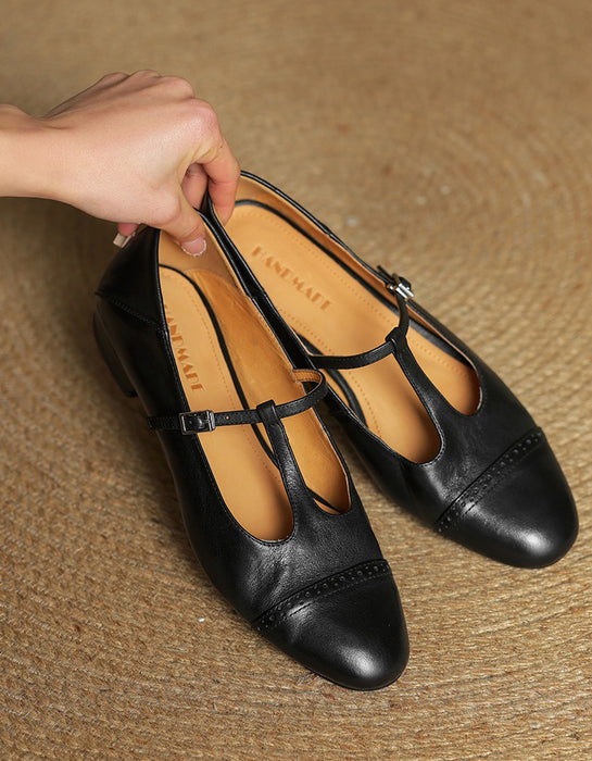 Real Leather Handmade Brogue Style T-strap Mary Jane Shoes April Shoes Collection 2026 105.00