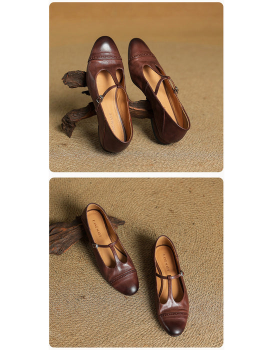 Real Leather Handmade Brogue Style T-strap Mary Jane Shoes April Shoes Collection 2026 105.00