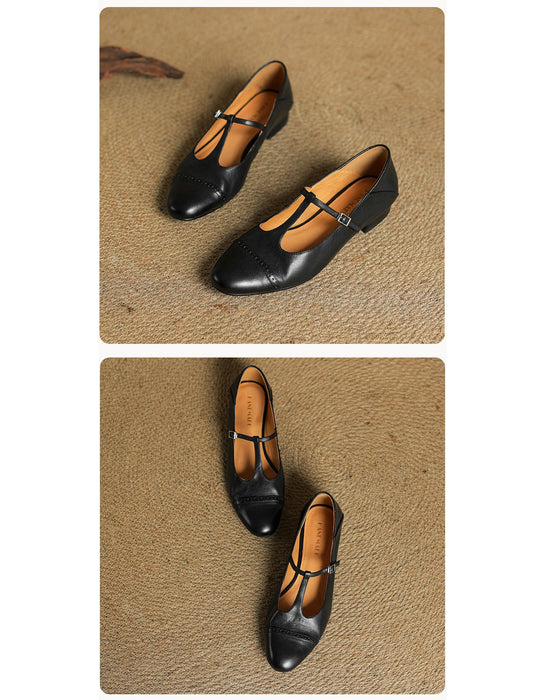 Real Leather Handmade Brogue Style T-strap Mary Jane Shoes April Shoes Collection 2026 105.00