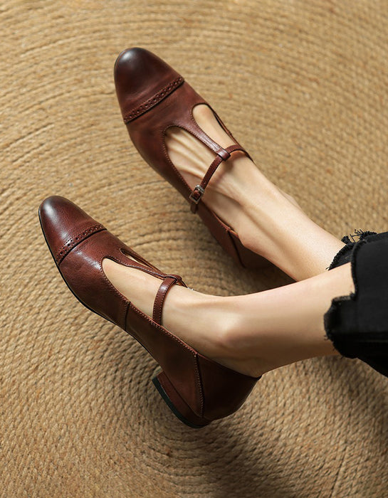 Real Leather Handmade Brogue Style T-strap Mary Jane Shoes April Shoes Collection 2026 105.00