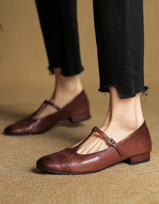 Real Leather Handmade Brogue Style T-strap Mary Jane Shoes April Shoes Collection 2026 105.00