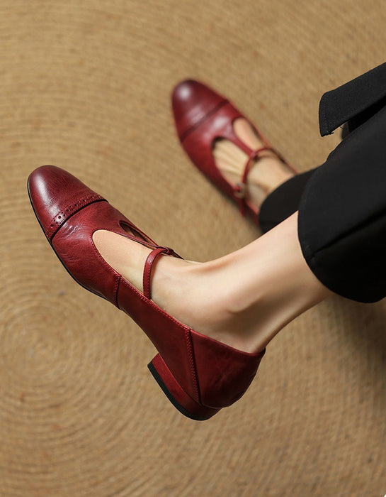 Real Leather Handmade Brogue Style T-strap Mary Jane Shoes April Shoes Collection 2026 105.00