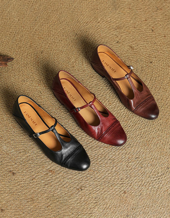 Real Leather Handmade Brogue Style T-strap Mary Jane Shoes April Shoes Collection 2026 105.00