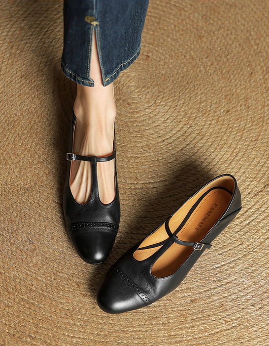Real Leather Handmade Brogue Style T-strap Mary Jane Shoes April Shoes Collection 2026 105.00