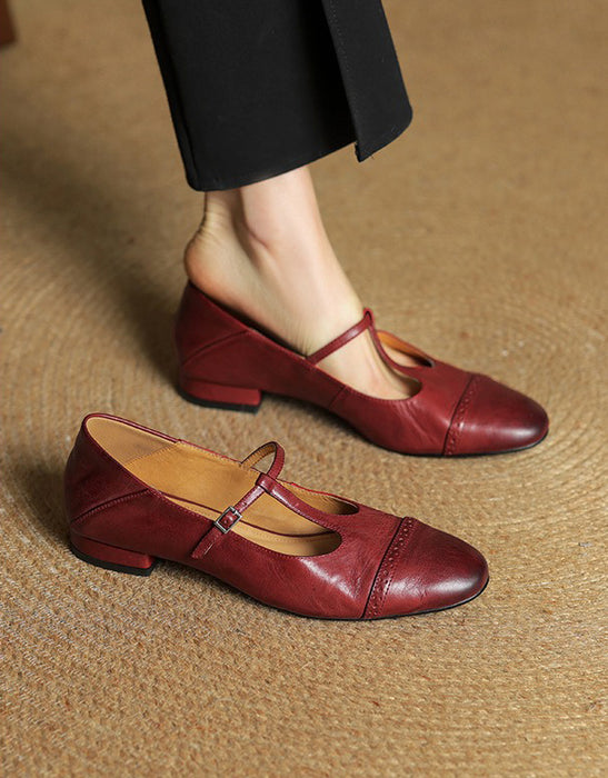 Real Leather Handmade Brogue Style T-strap Mary Jane Shoes April Shoes Collection 2026 105.00
