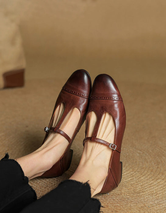 Real Leather Handmade Brogue Style T-strap Mary Jane Shoes April Shoes Collection 2026 105.00