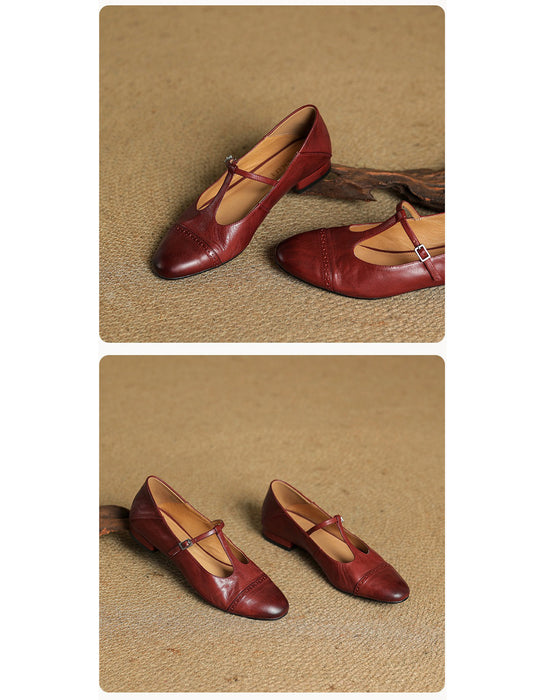 Real Leather Handmade Brogue Style T-strap Mary Jane Shoes April Shoes Collection 2026 105.00