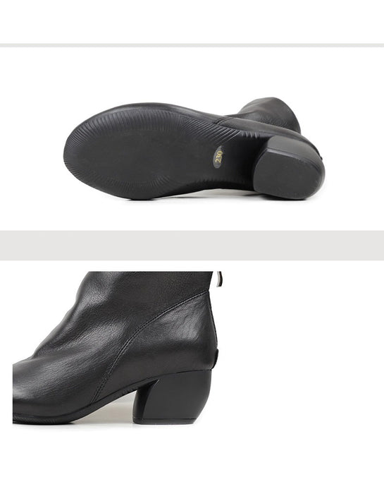 Bottes à talons épais en cuir véritable faites à la main