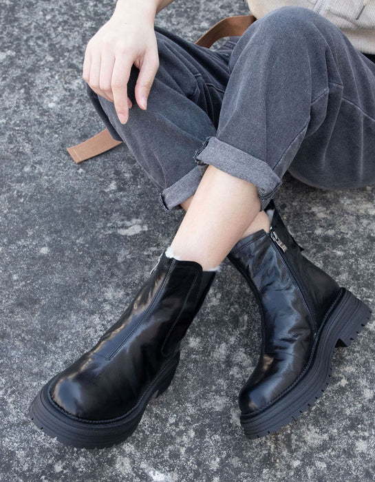 Real Leather Handmade Winter Chelsea Boots with Fur