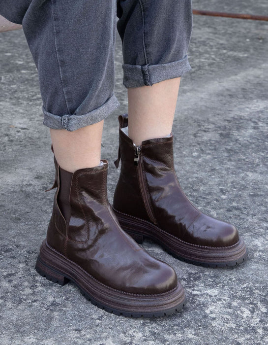 Real Leather Handmade Winter Chelsea Boots with Fur