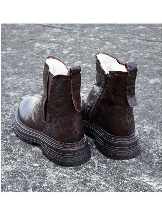 Real Leather Handmade Winter Chelsea Boots with Fur