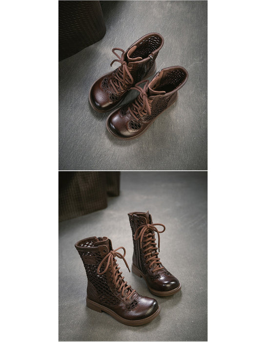 Real Leather Hollow Mid-Calf Wide Toe Box Boots April Shoes Collection 2026 129.00