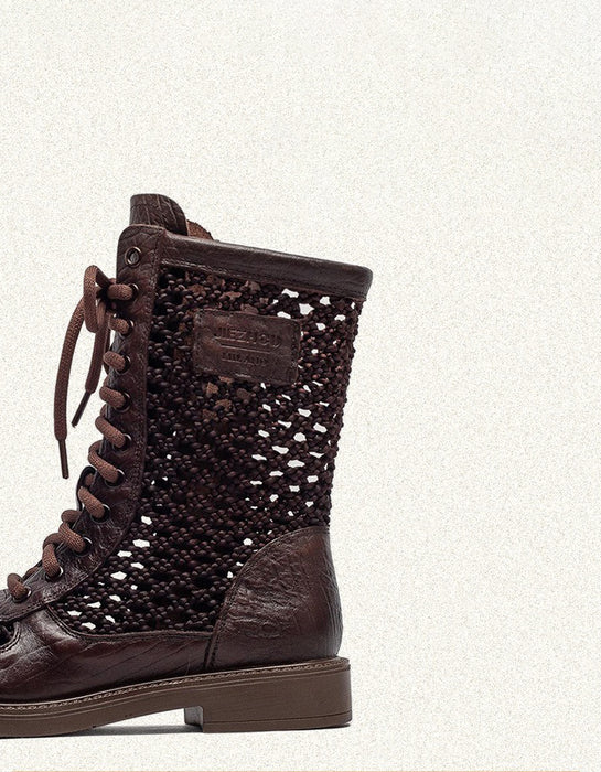 Real Leather Hollow Mid-Calf Wide Toe Box Boots April Shoes Collection 2026 129.00