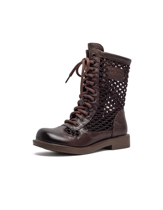 Real Leather Hollow Mid-Calf Wide Toe Box Boots April Shoes Collection 2026 129.00