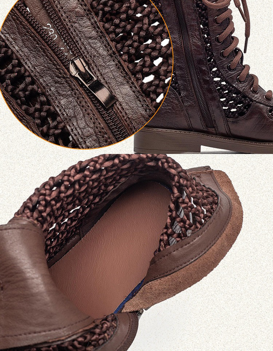 Real Leather Hollow Mid-Calf Wide Toe Box Boots April Shoes Collection 2026 129.00