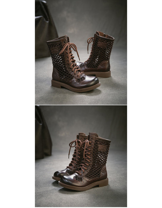 Real Leather Hollow Mid-Calf Wide Toe Box Boots April Shoes Collection 2026 129.00