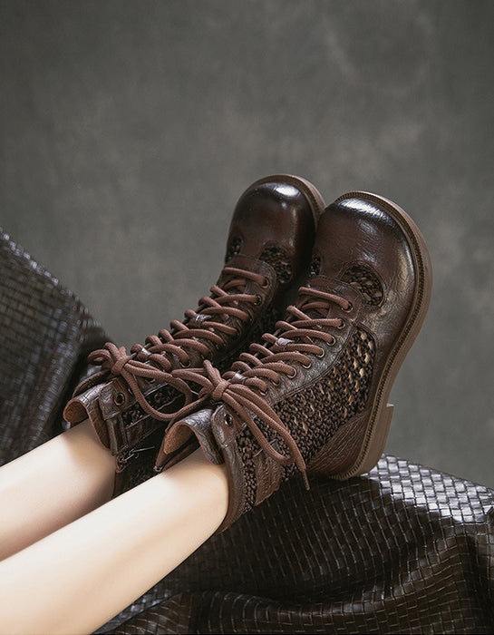 Real Leather Hollow Mid-Calf Wide Toe Box Boots April Shoes Collection 2026 129.00