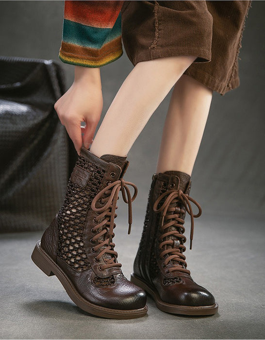 Real Leather Hollow Mid-Calf Wide Toe Box Boots April Shoes Collection 2026 129.00