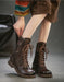 Real Leather Hollow Mid-Calf Wide Toe Box Boots April Shoes Collection 2026 129.00