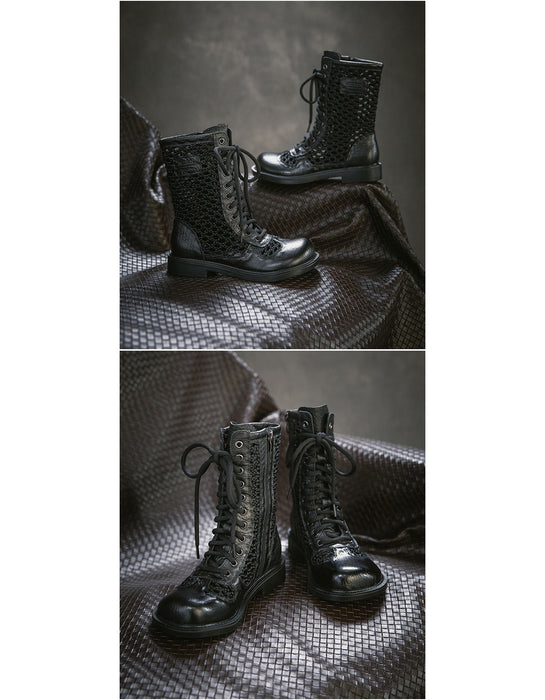Real Leather Hollow Mid-Calf Wide Toe Box Boots April Shoes Collection 2026 129.00